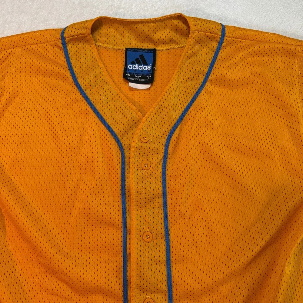 Adidas Team Mesh Baseball Jersey Orange Blue Piping Button Up Large RN88387